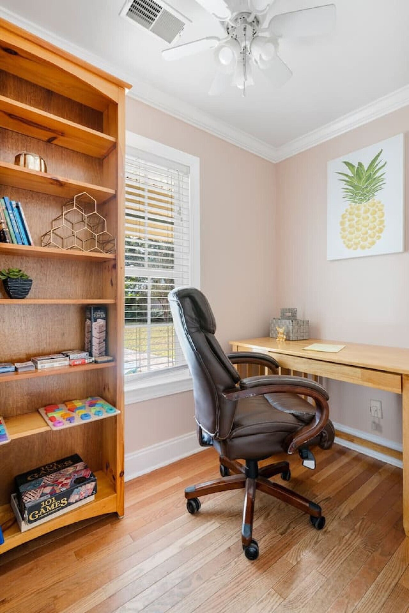 Cozy workspace and board-game nook
